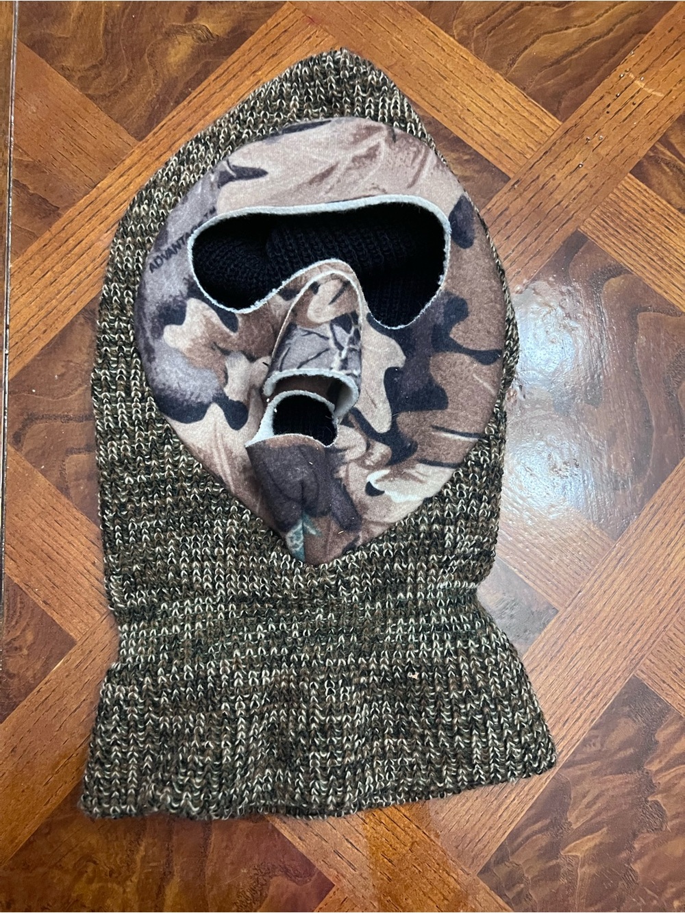 Men's Olive Green Knit Balaclava with Camo Face Panel